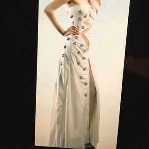 White Velour  Gown w/ sheer panels & crystals